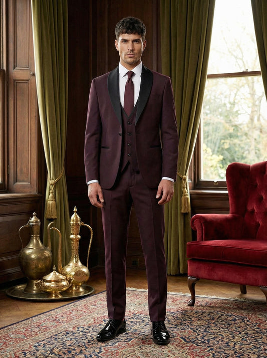 Burgundy Tuxedo – Shawl Lapel, 3-Piece