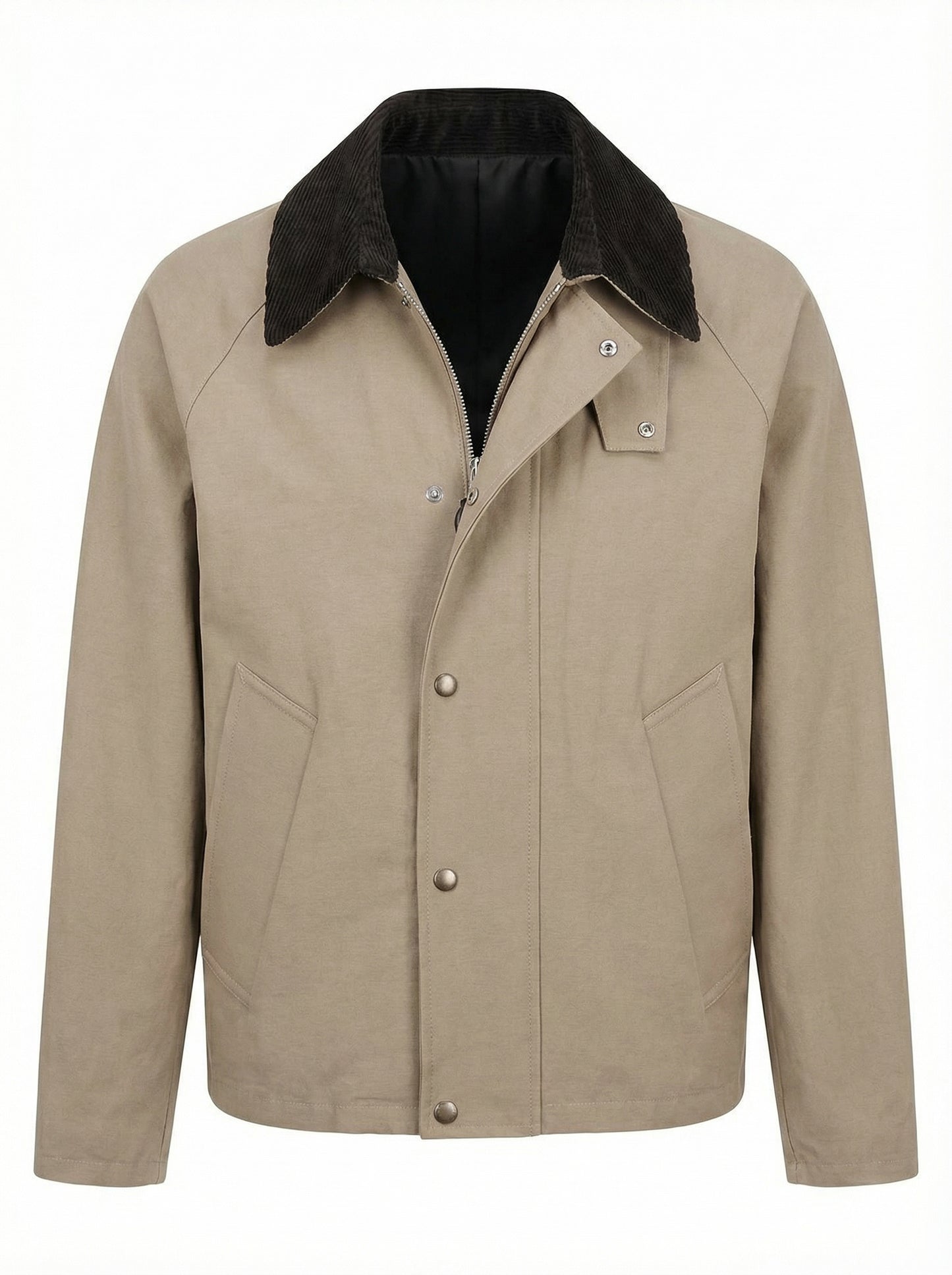 Beige Utility Jacket with Corduroy Collar