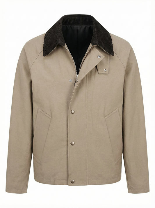 Beige Utility Jacket with Corduroy Collar