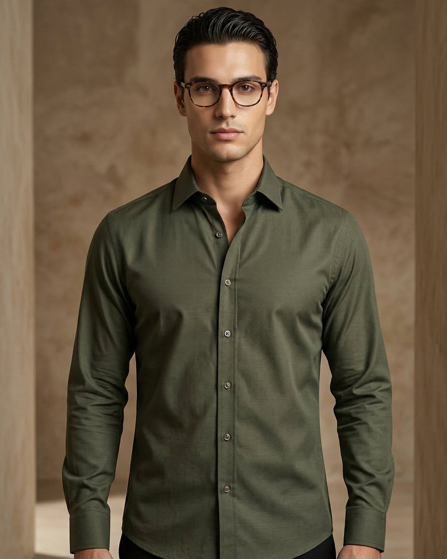 Forest Green Fil-à-Fil Shirt – Slim Fit Essential
