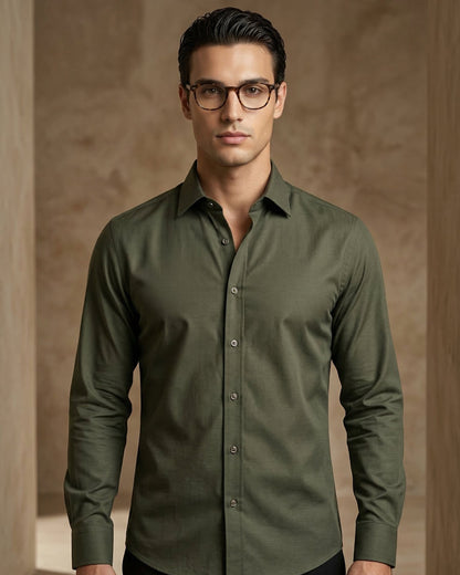 Forest Green Fil-à-Fil Shirt – Slim Fit Essential