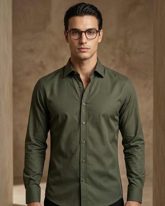 Forest Green Fil-à-Fil Shirt – Slim Fit Essential