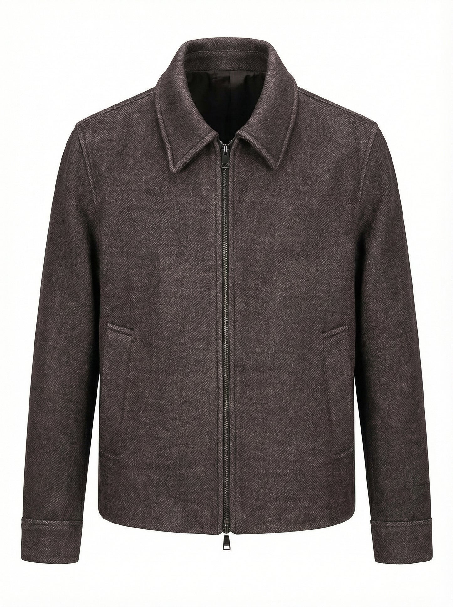 Brown Wool-Blend Zip Jacket