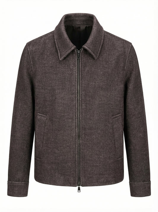 Brown Wool-Blend Zip Jacket