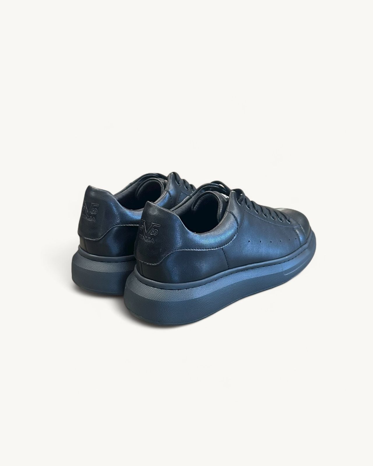 Black Leather-Effect Sneakers