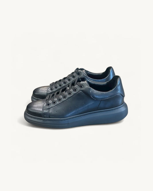 Black Leather-Effect Sneakers