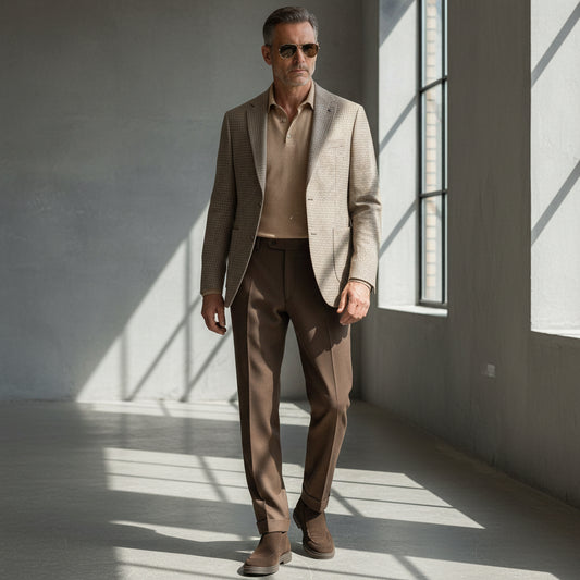 Beige Micro-Pattern Tailored Blazer