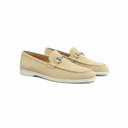 Beige Suede Loafers with Silver Horsebit – Riviera Collection