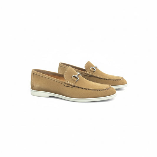Camel Suede Loafers with Silver Horsebit – Riviera Collection