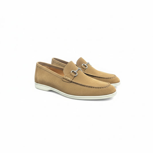 Camel Suede Loafers with Silver Horsebit – Riviera Collection