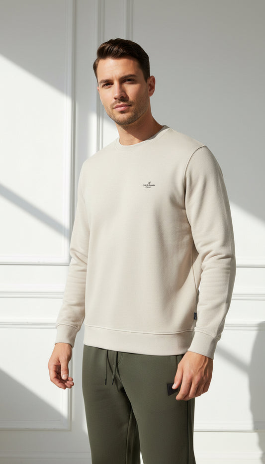 Beige Crewneck Sweatshirt with Minimal Logo