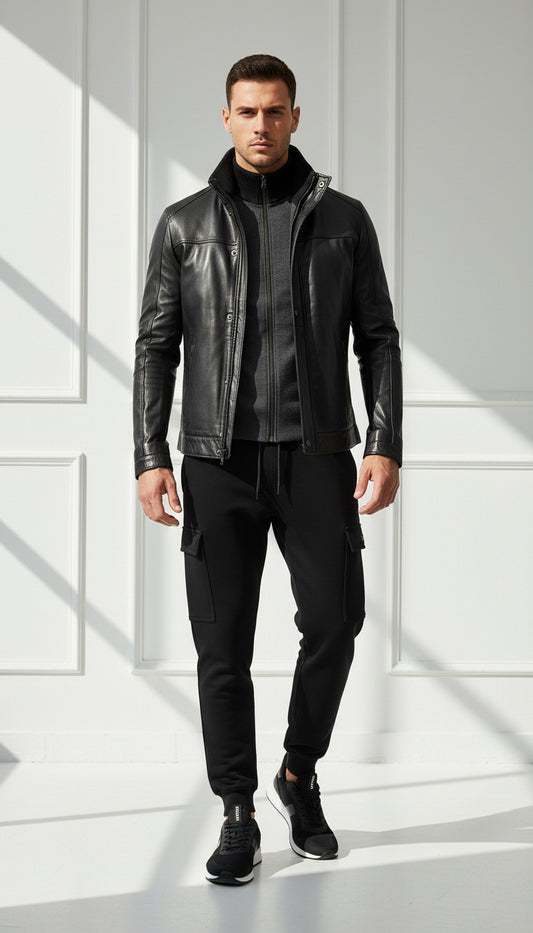 Black Leather Jacket with Removable Inner Insert