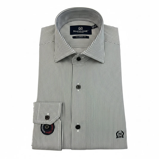 White-Black Striped Tailored Fit Shirt – Napoleone Collection