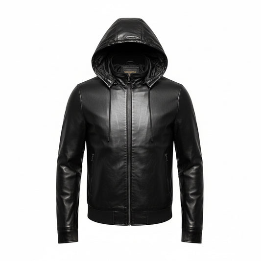 Black Leather Jacket with Hood – Modern Urban Edge