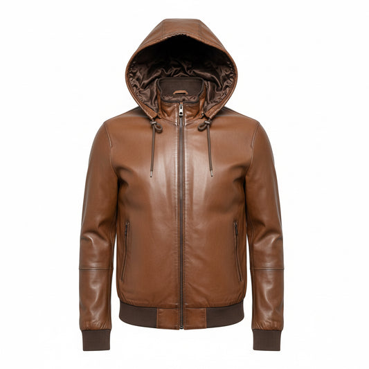 Massimo Brown Leather Jacket with Hood – Timeless Sophistication