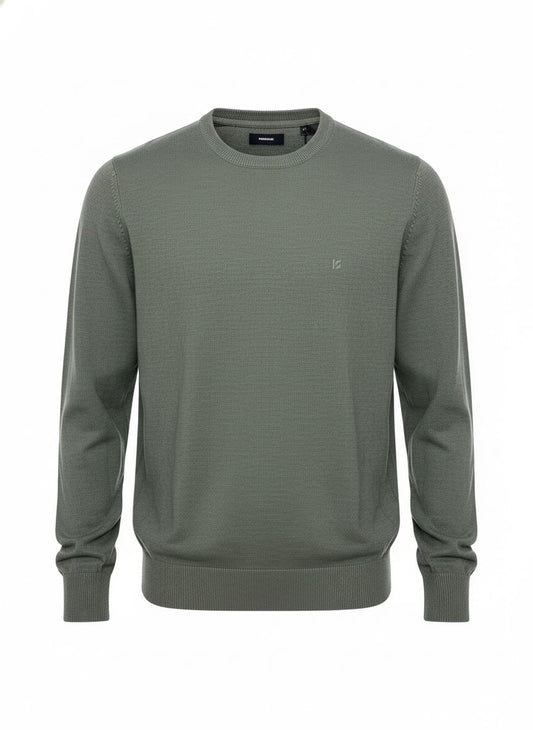 Khaki Fine Knit Crewneck Sweater