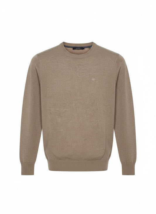 Beige Fine Knit Crewneck Sweater