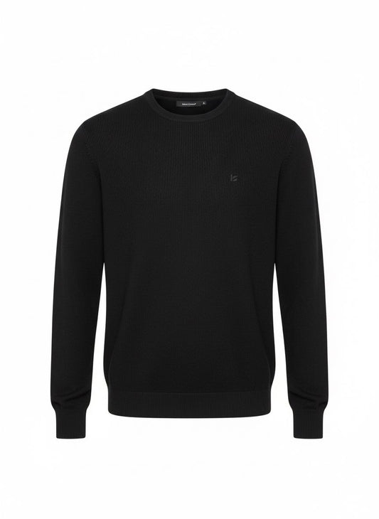Black Fine Knit Crewneck Sweater