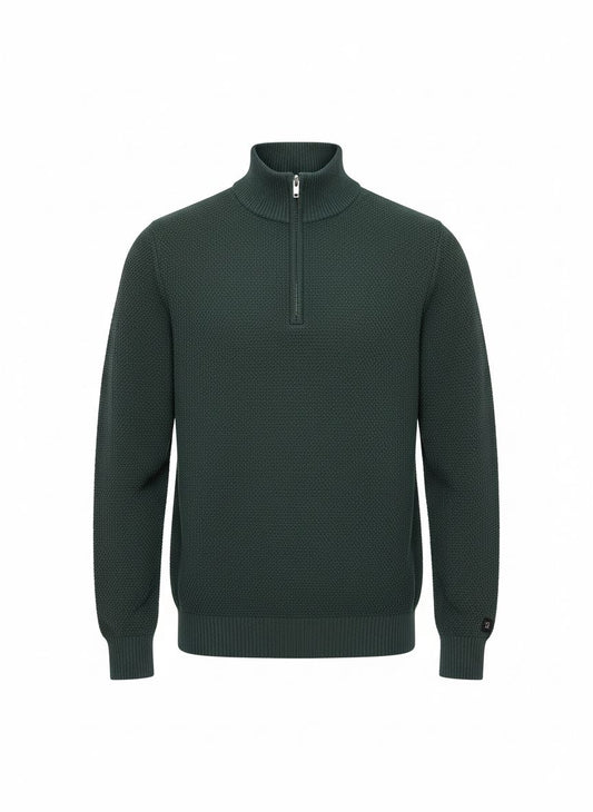 Forest Green Half-Zip Textured Sweater