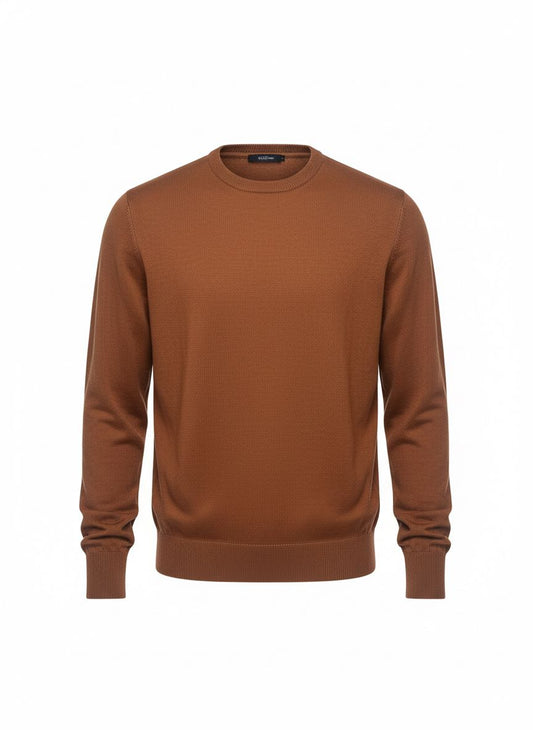 Camel Crew-Neck Knit Sweater