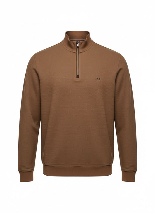 Camel Half-Zip Knit Sweater