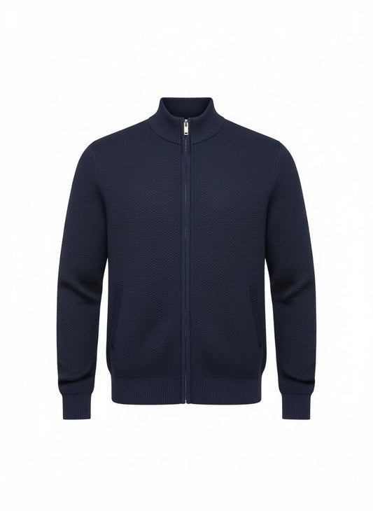 Navy Full-Zip Knit Cardigan
