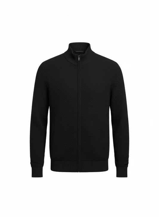 Black Full-Zip Knit Cardigan