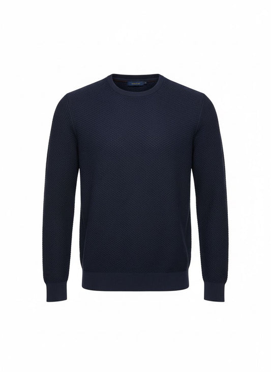 Navy Textured Crewneck Knit Sweater