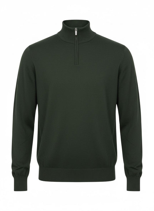 Dark Green Half-Zip Knit Sweater