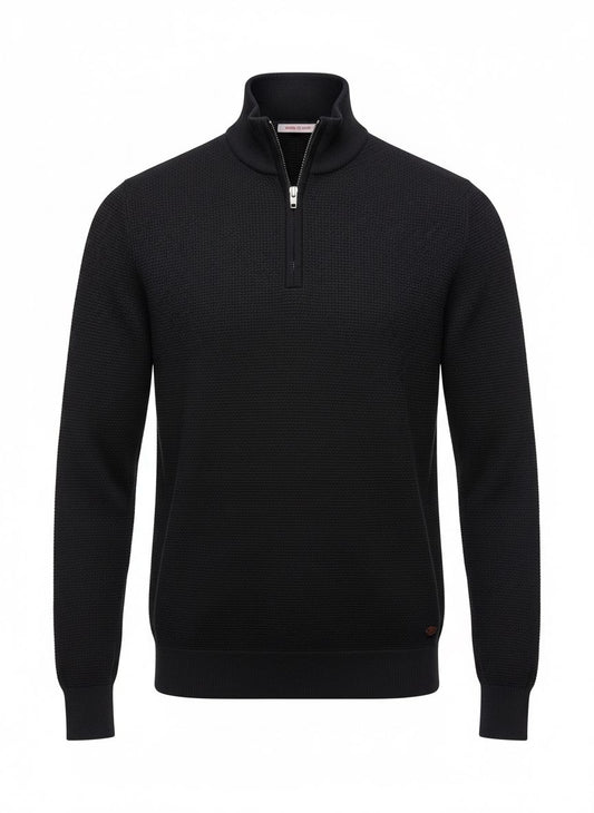 Black Textured Half-Zip Knit Sweater