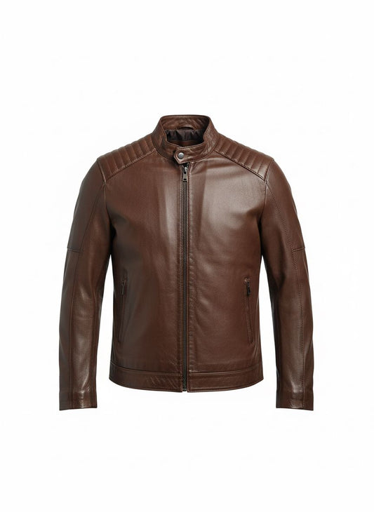 Cognac Quilted Leather Jacket