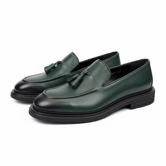 Green Leather Tassel Loafers