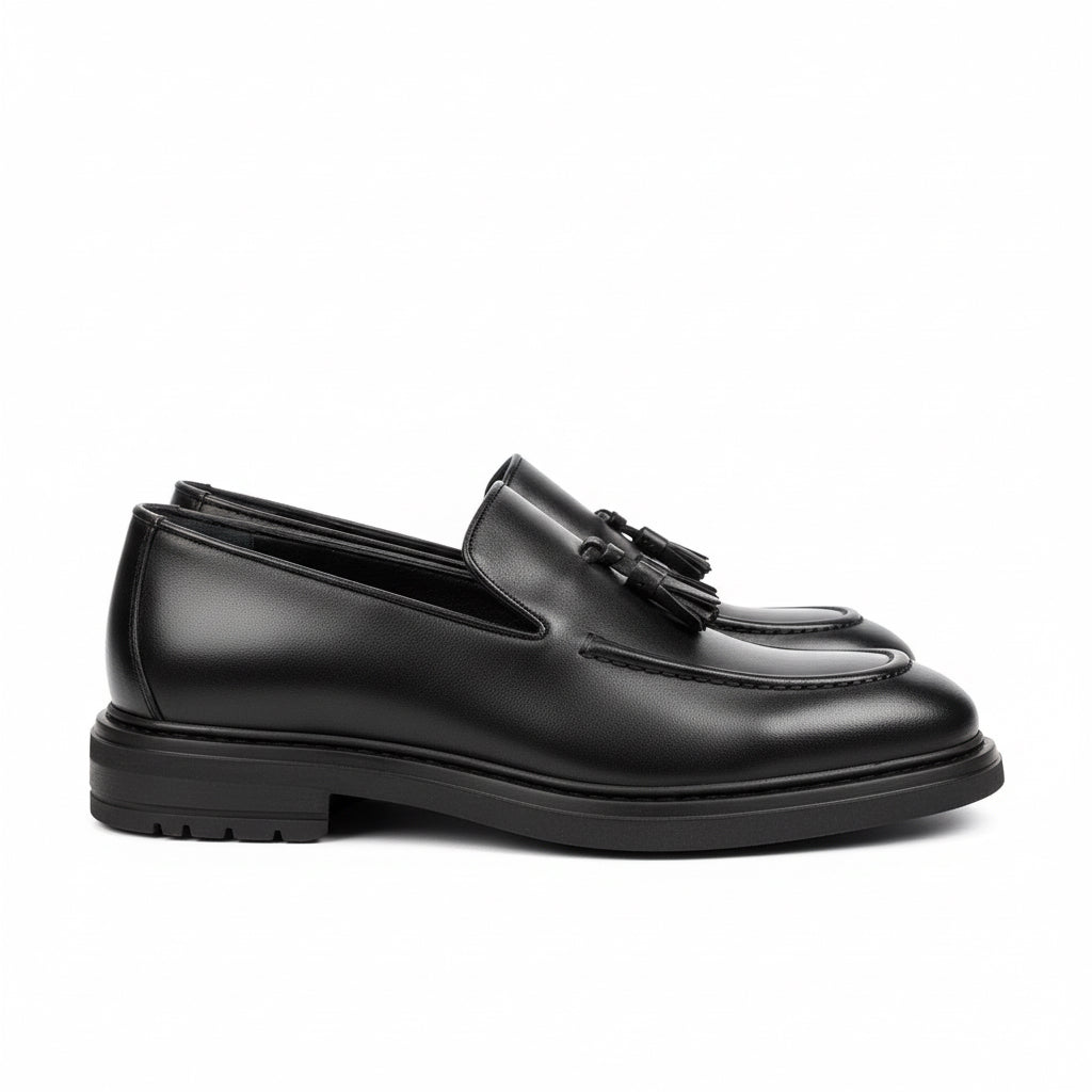 Black Leather Tassel Loafers
