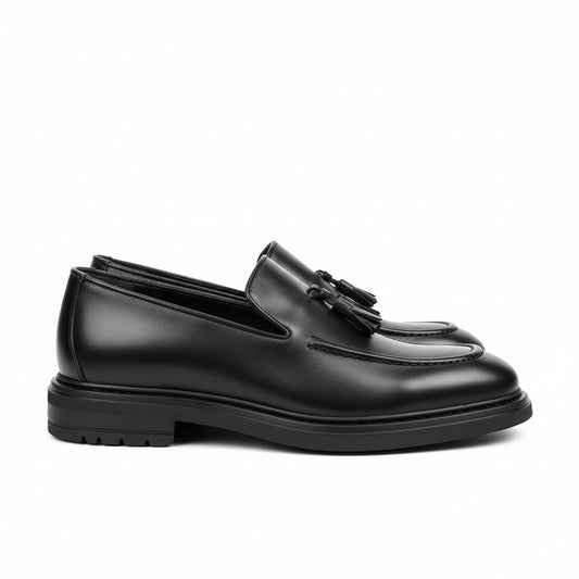 Black Leather Tassel Loafers