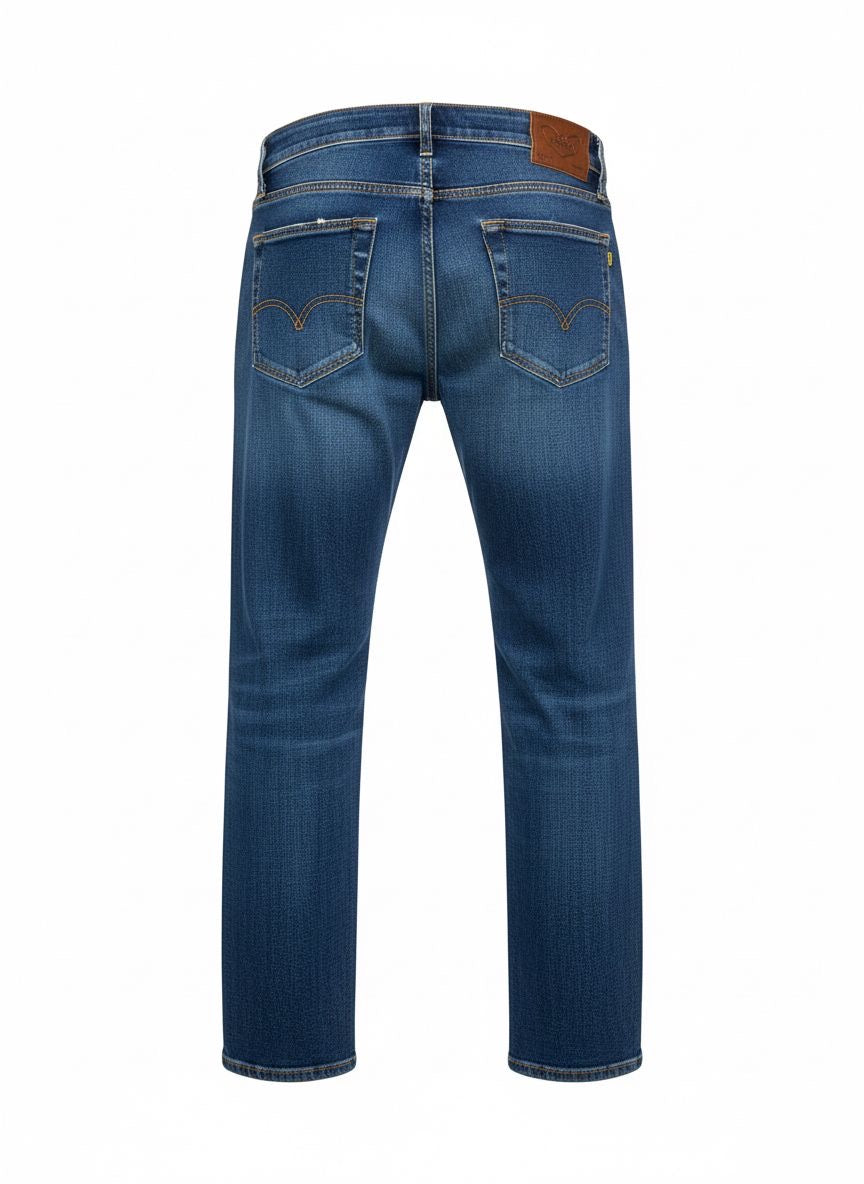 Men’s Slim Fit Jeans — Mid Blue Distressed Wash