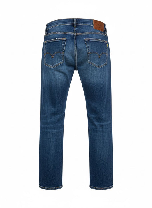 Men’s Slim Fit Jeans — Mid Blue Distressed Wash
