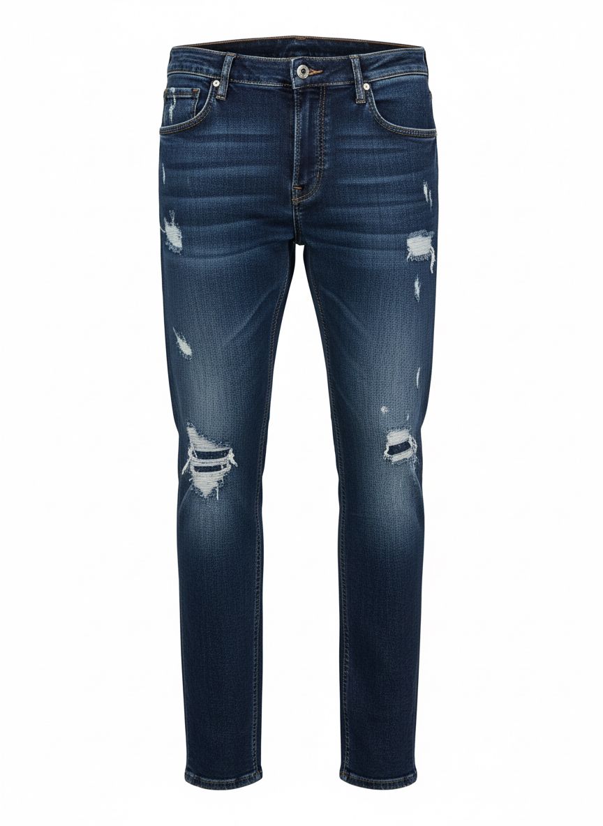 Men’s Distressed Slim Fit Jeans — Mid Blue