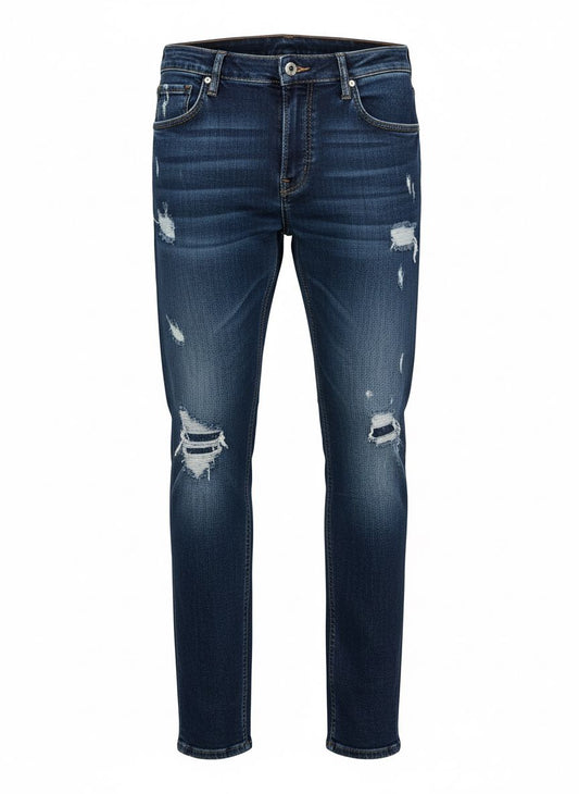 Men’s Distressed Slim Fit Jeans — Mid Blue