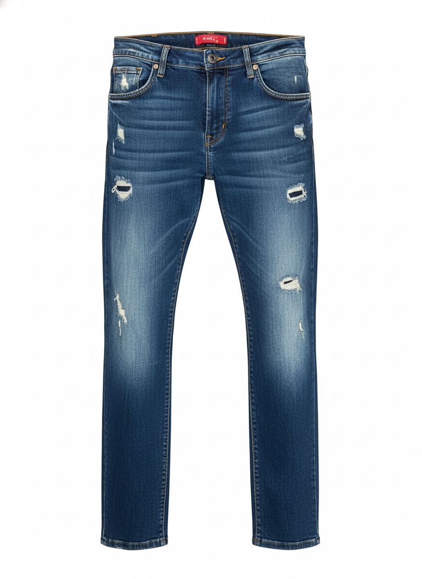 Men’s Slim Fit Jeans — Medium Blue Distressed