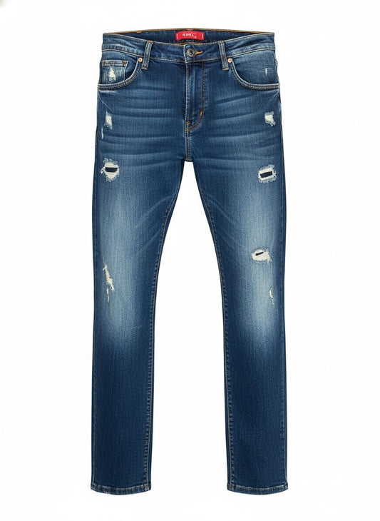 Men’s Slim Fit Jeans — Medium Blue Distressed