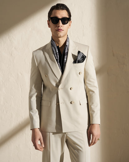 Men’s Lightweight Double-Breasted Blazer – Beige