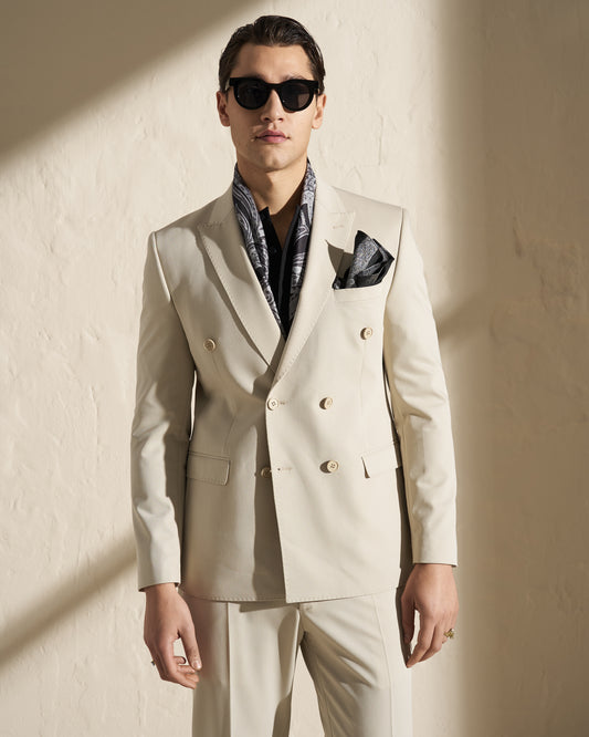 Men’s Lightweight Double-Breasted Blazer – Beige