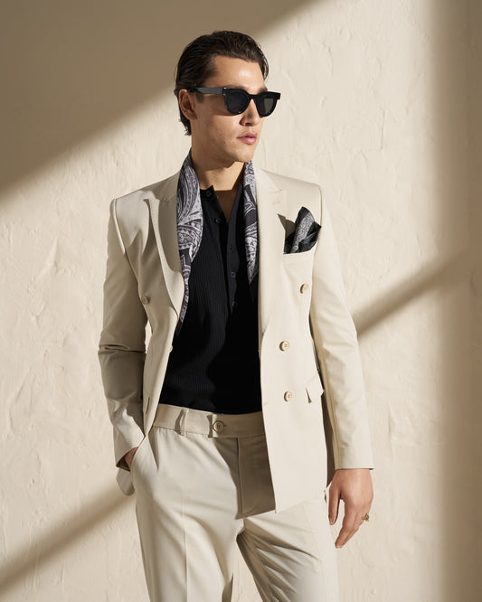 Men’s Lightweight Double-Breasted Blazer – Beige