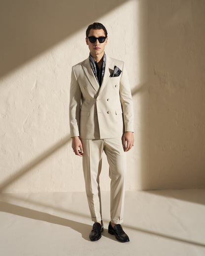 Men’s Lightweight Double-Breasted Blazer – Beige