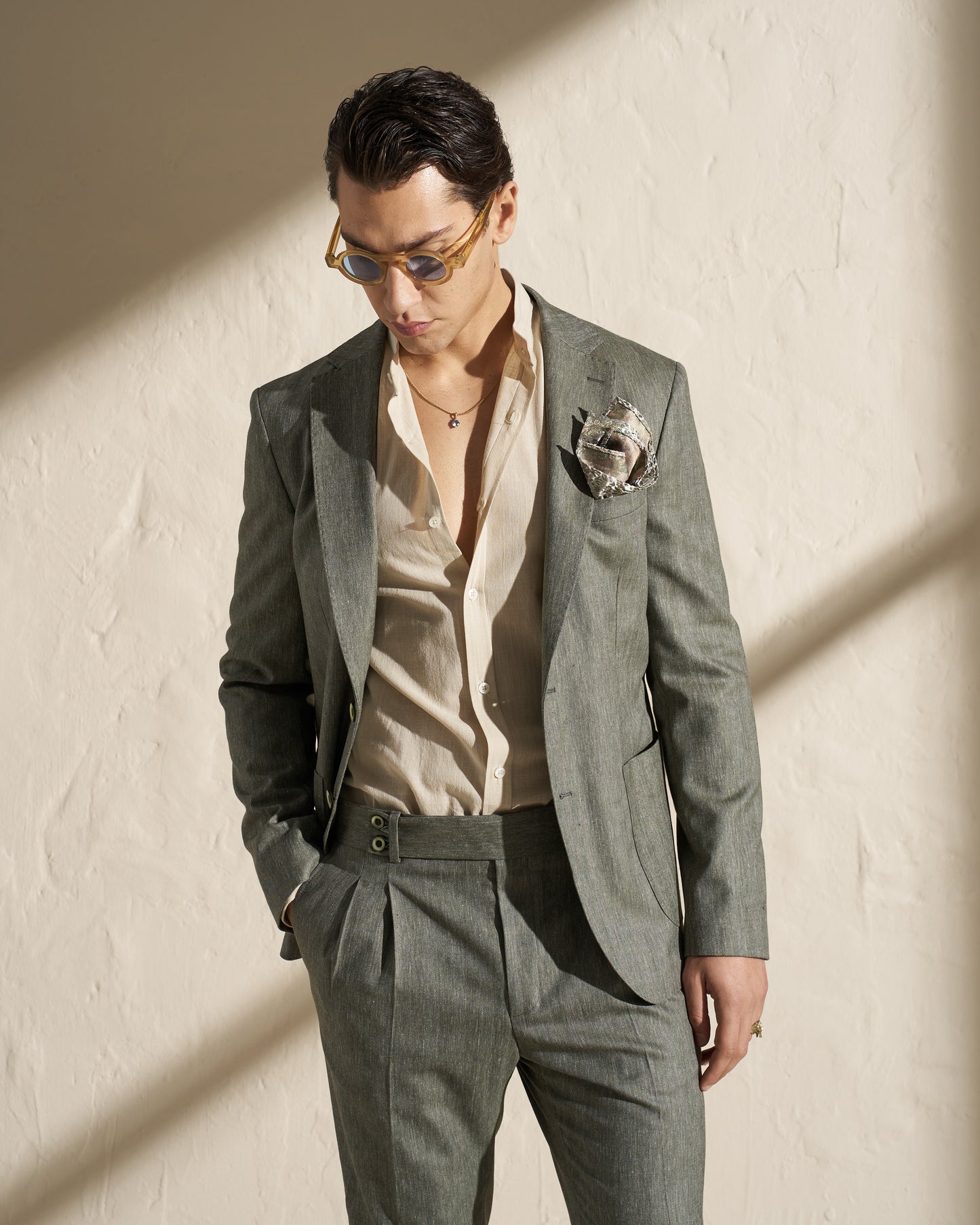 Men’s Lightweight Herringbone Blazer – Green