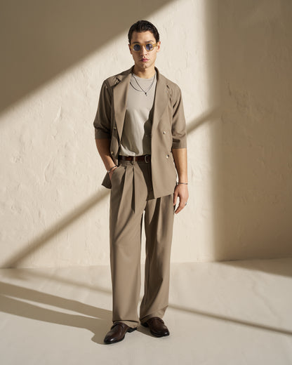 Lightweight Double-Breasted Short-Sleeve Blazer – Taupe