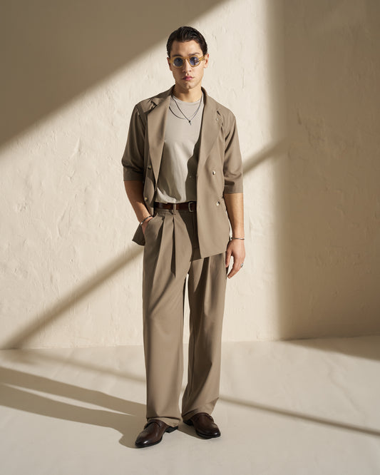 Lightweight Double-Breasted Short-Sleeve Blazer – Taupe