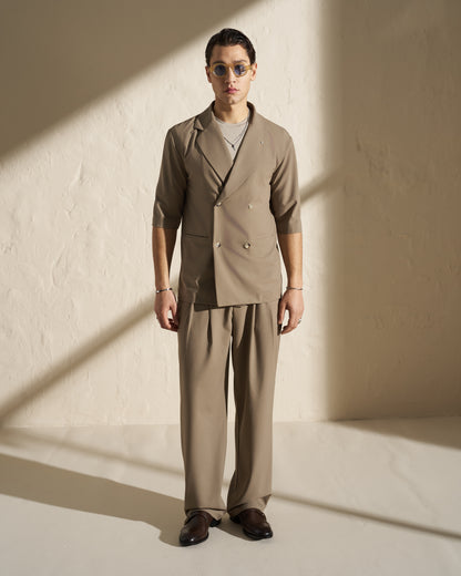 Lightweight Double-Breasted Short-Sleeve Blazer – Taupe