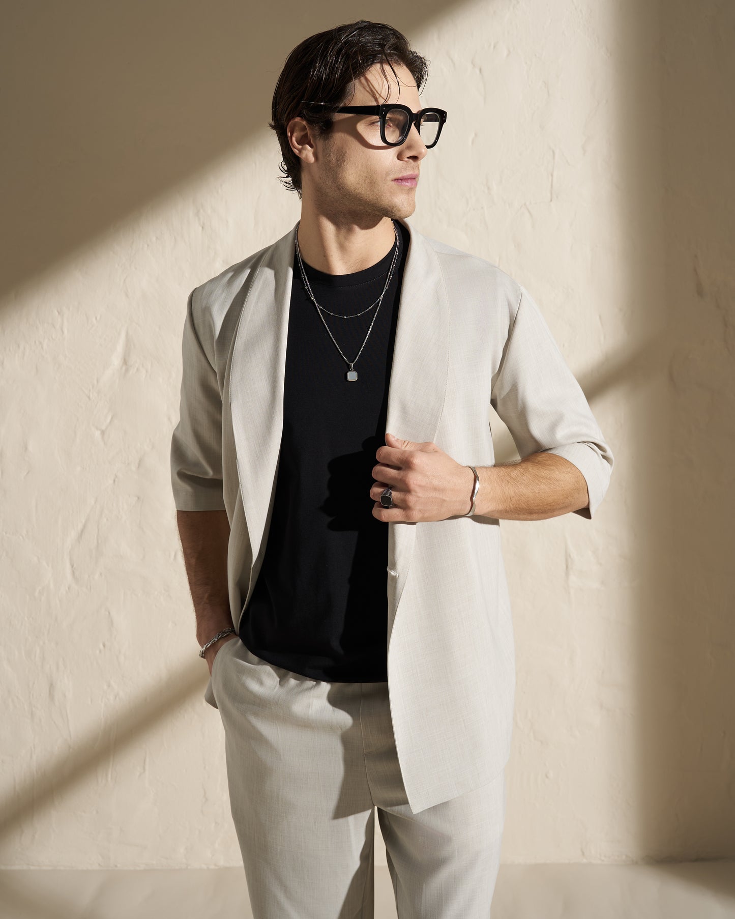 POSH Men’s Lightweight Single-Button Jacket – Beige