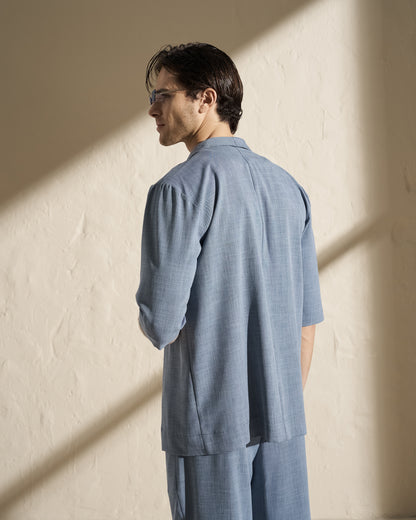 One-Button Short Sleeve Kimono Jacket – Blue